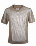 Beige and white perforated knit 2EROS Aruba Polo shirt with ribbed collar sleeves and hem in breathable fabric