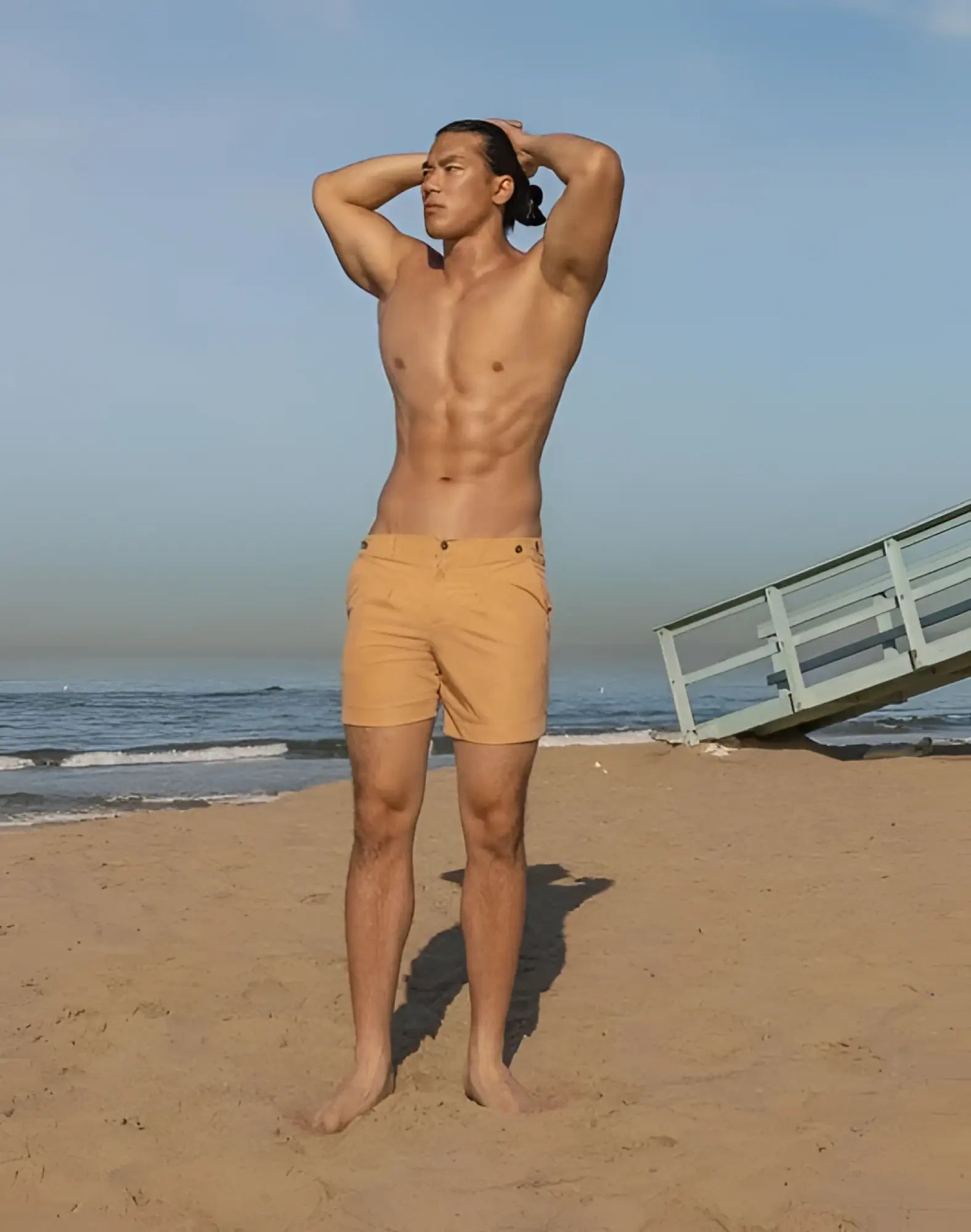 2eros avalon beige tan shorts with button closure and belt loops for casual wear