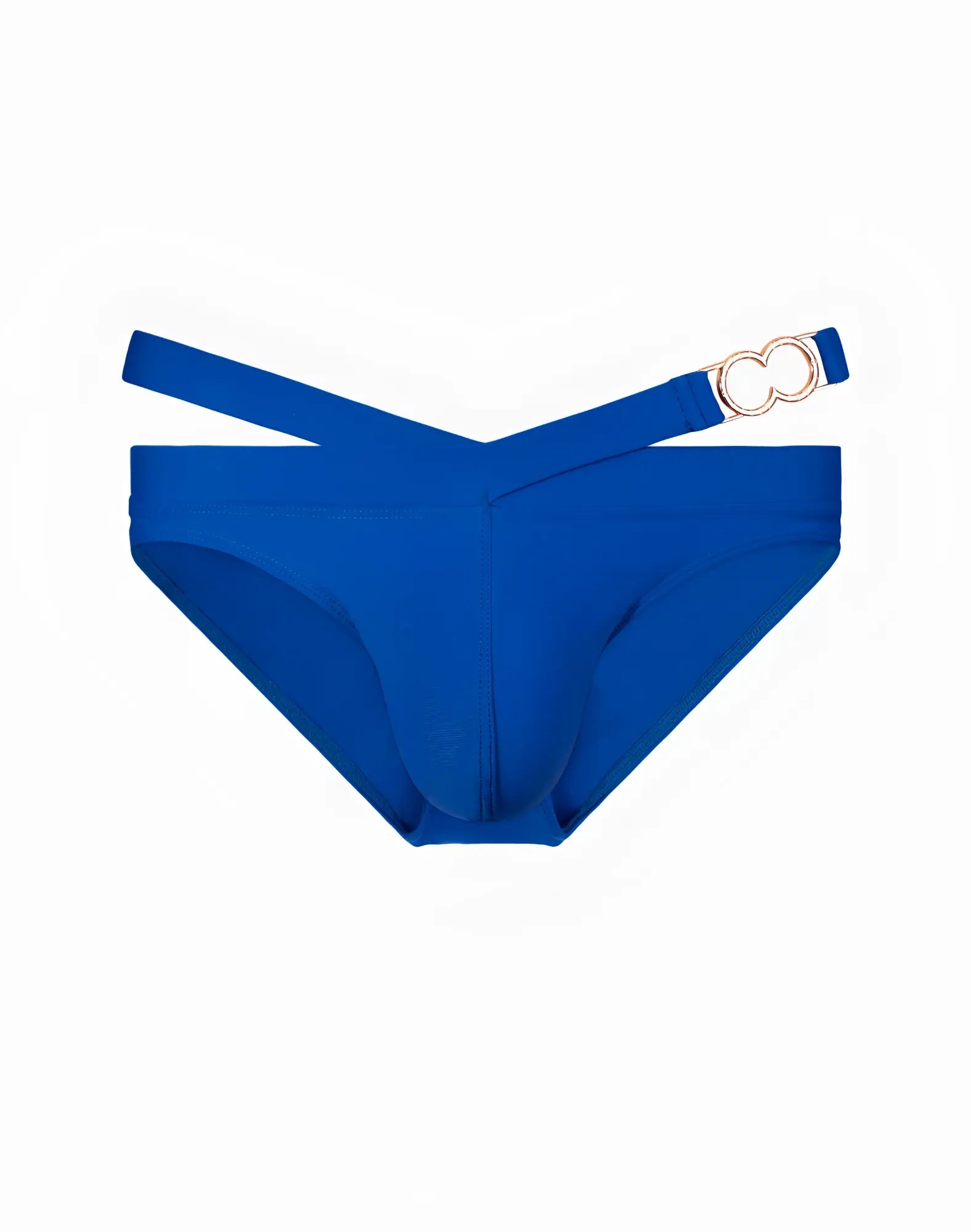 Royal blue 2EROS blk label no.3 swim brief with sleek form-fitting design and metallic double-ring buckle on the side