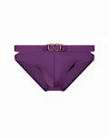 Purple 2eros blk label no4 swim brief with gold tone double ring belt buckle for men beachwear