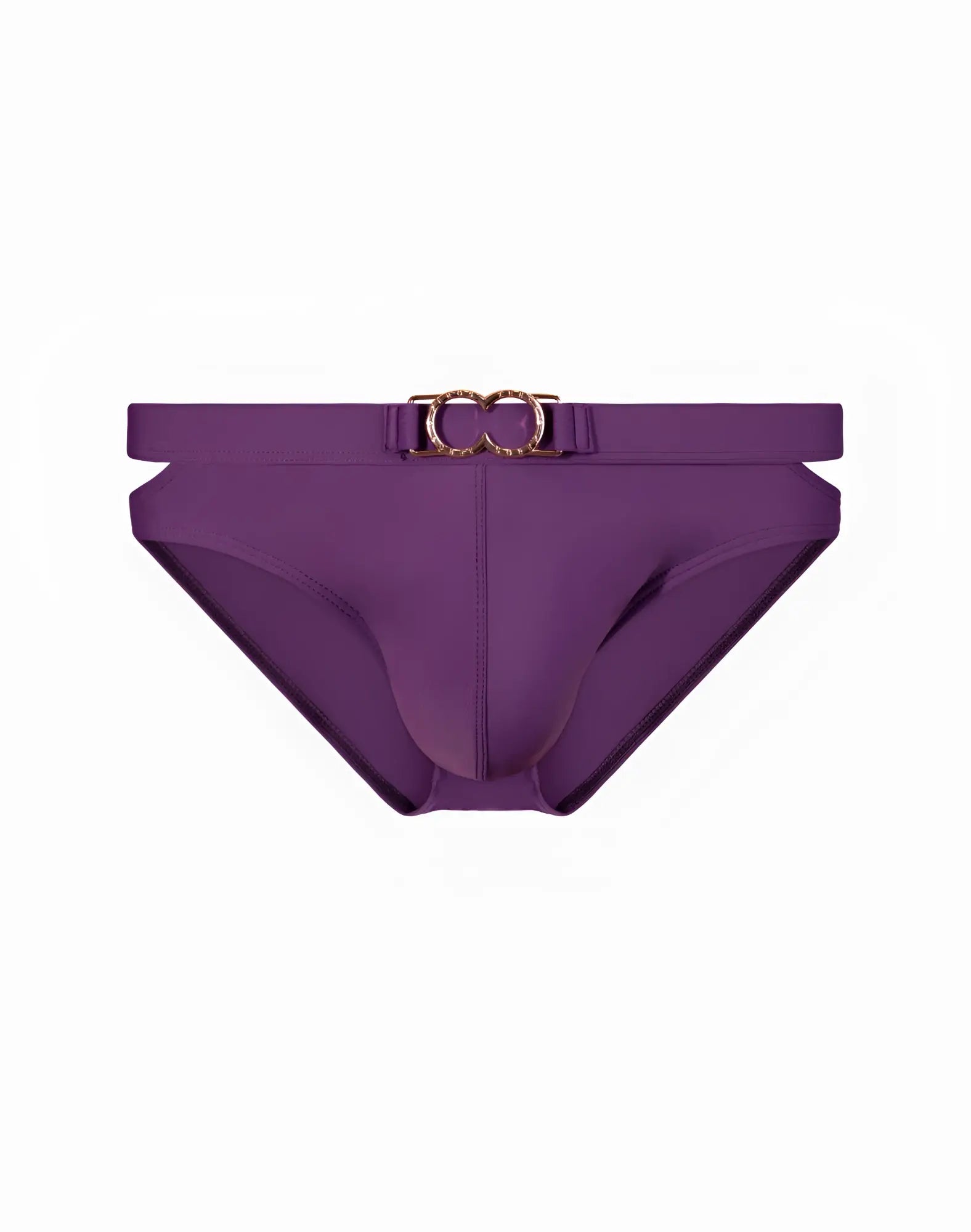 Purple 2eros blk label no4 swim brief with gold tone double ring belt buckle for men beachwear