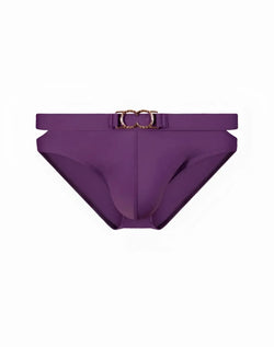 Purple 2eros blk label no4 swim brief with gold tone double ring belt buckle for men beachwear