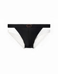 2EROS BLK Label No.5 swim brief black and white high-waisted bikini bottom with central zipper and gold infinity buckle