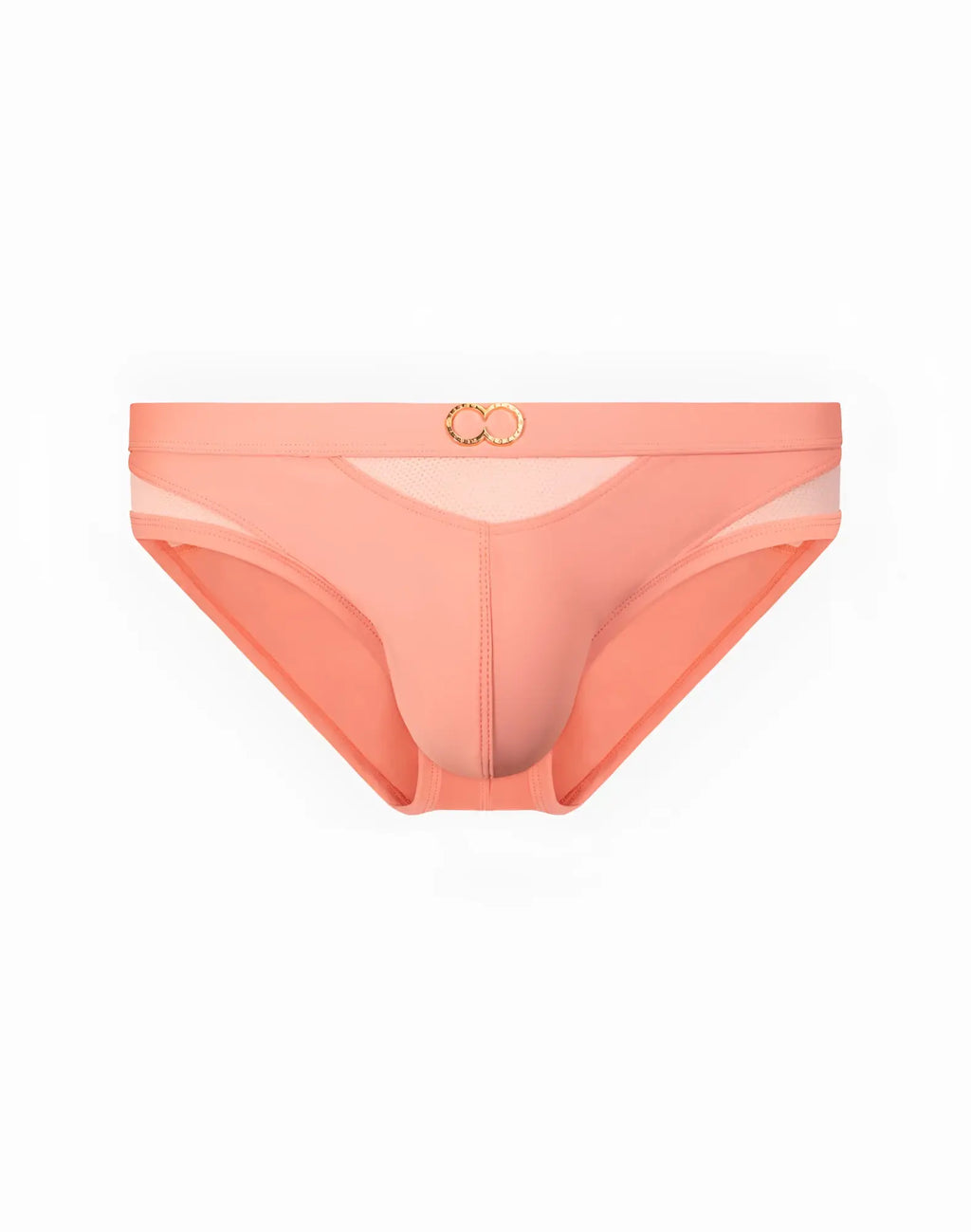 Coral pink 2EROS BLK Label No.6 mesh swim briefs with gold-toned double-ring embellishment at waistband