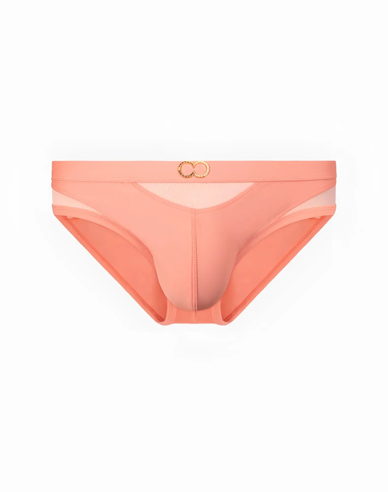 Coral pink 2EROS BLK Label No.6 mesh swim briefs with gold-toned double-ring embellishment at waistband