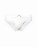 White 2eros blk label no6 swim brief with rose gold double-ring buckle waistband for men