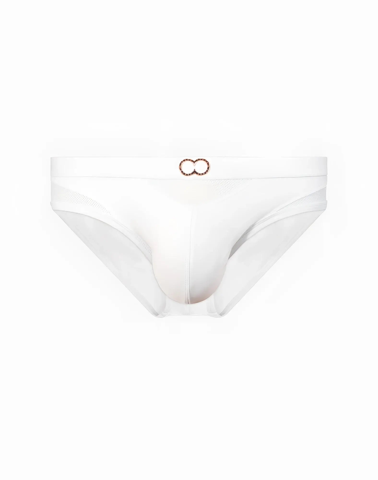 White 2eros blk label no6 swim brief with rose gold double-ring buckle waistband for men