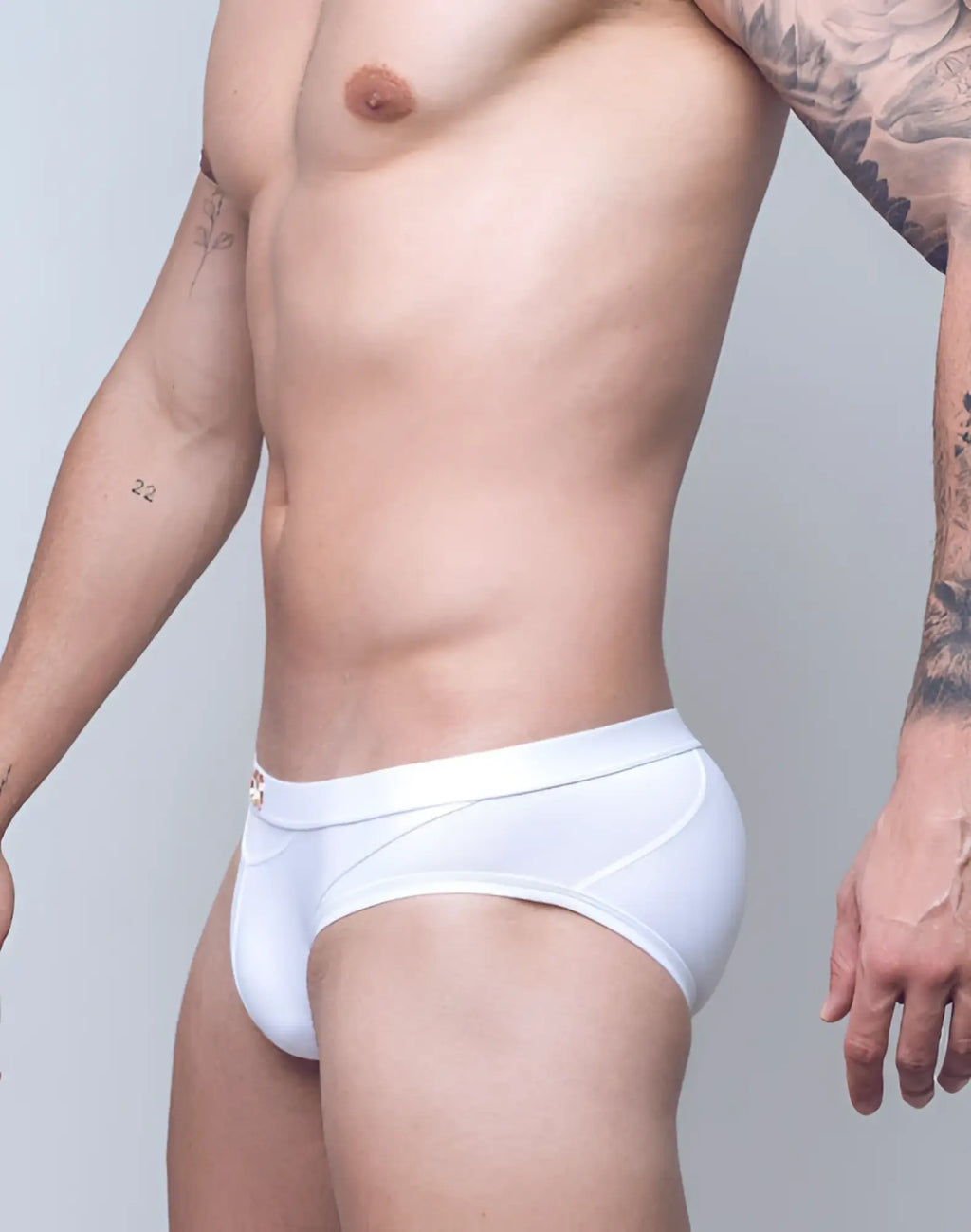 2eros blk label no6 white swim briefs with white mesh fabric smooth seamless design and subtle side seams