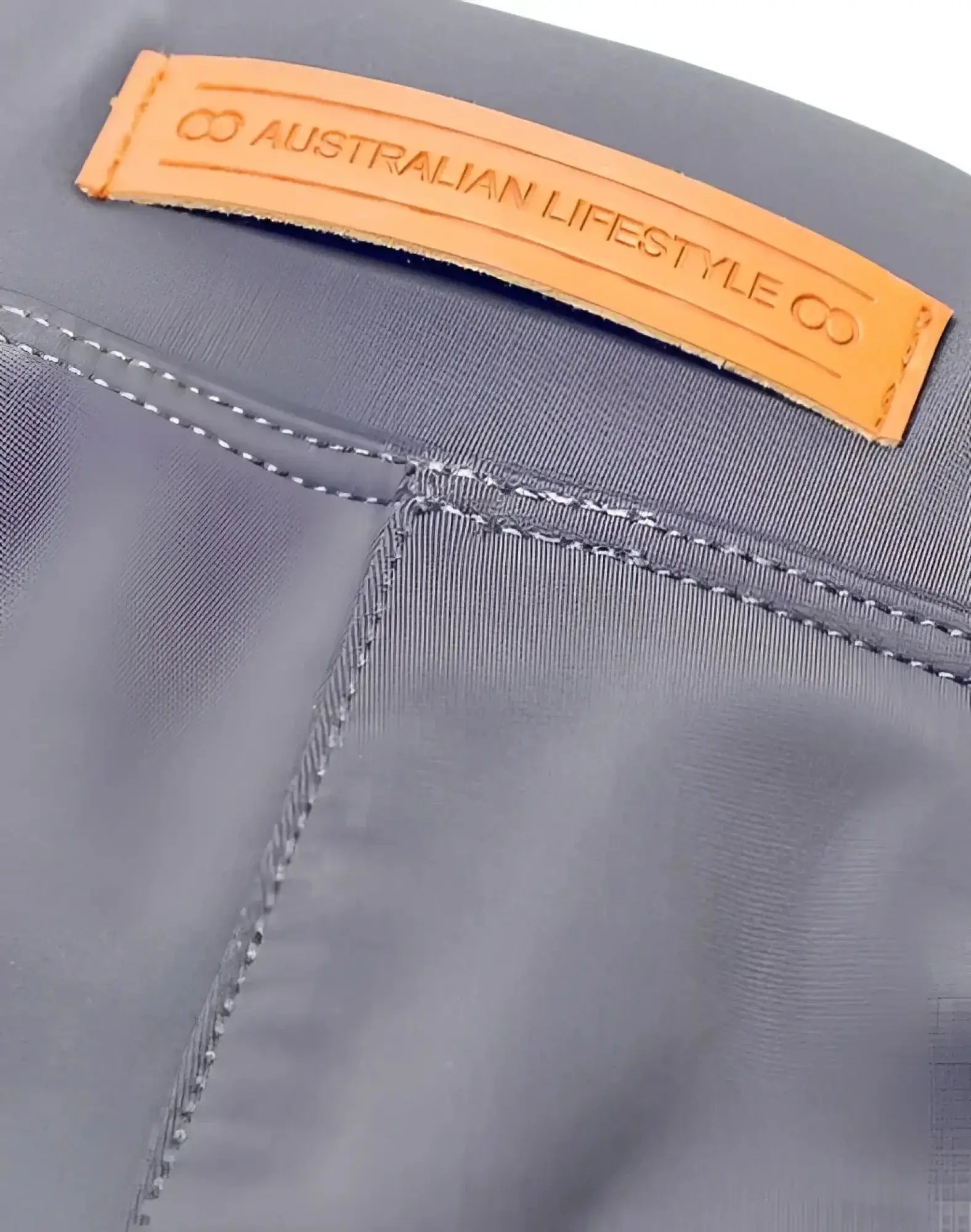 Gray denim 2EROS Bondi Shorts Series 3 alloy with tan leather australian lifestyle co brand label on back waistband