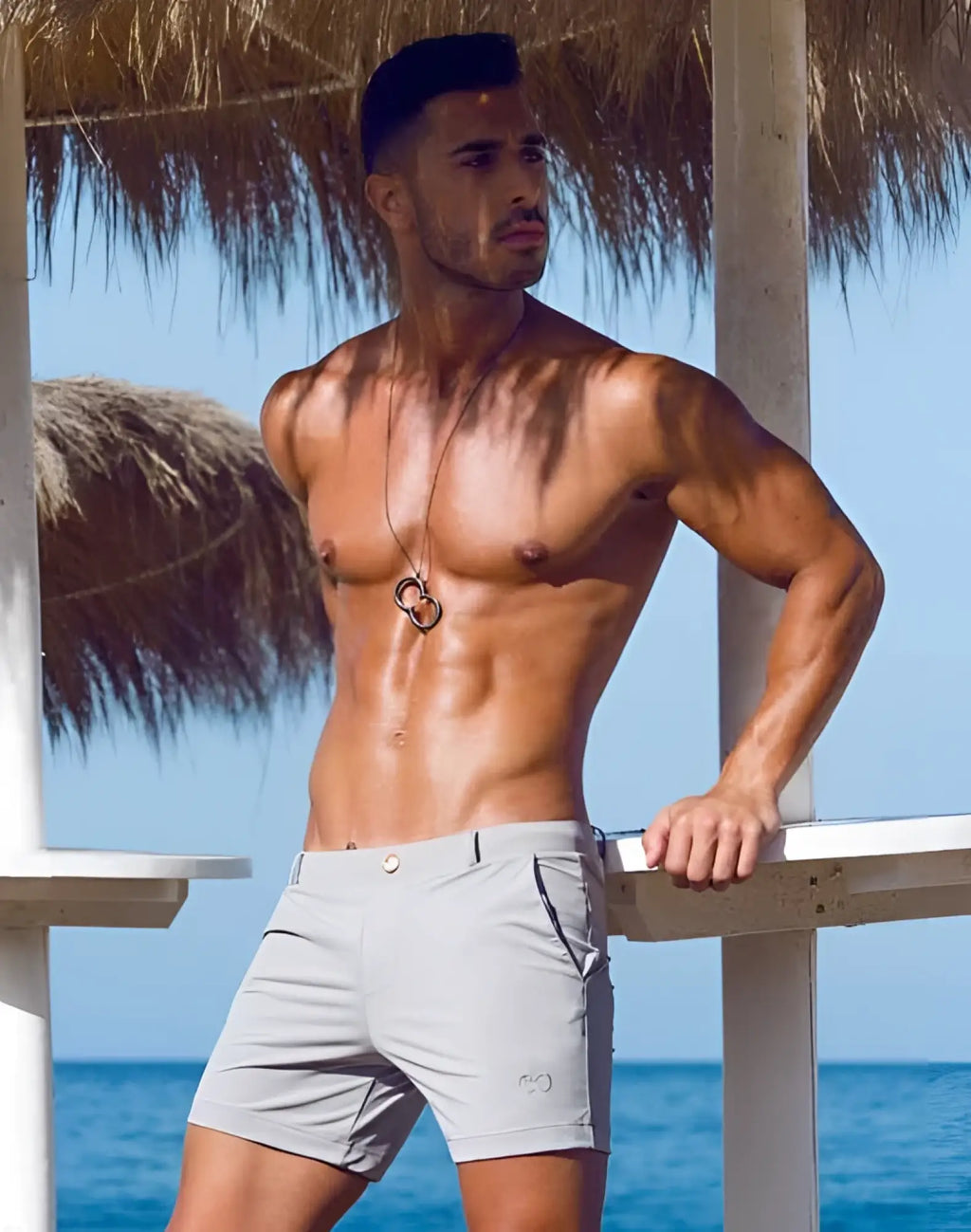Gray 2eros bondi shorts series 3 alloy with subtle logo on lower left leg made from lightweight athletic fabric
