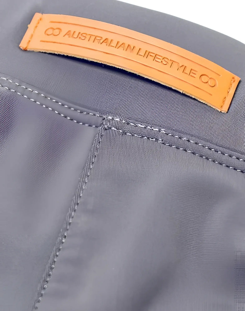 Gray denim 2EROS Bondi Shorts Series 3 alloy with tan leather australian lifestyle co brand label on back waistband