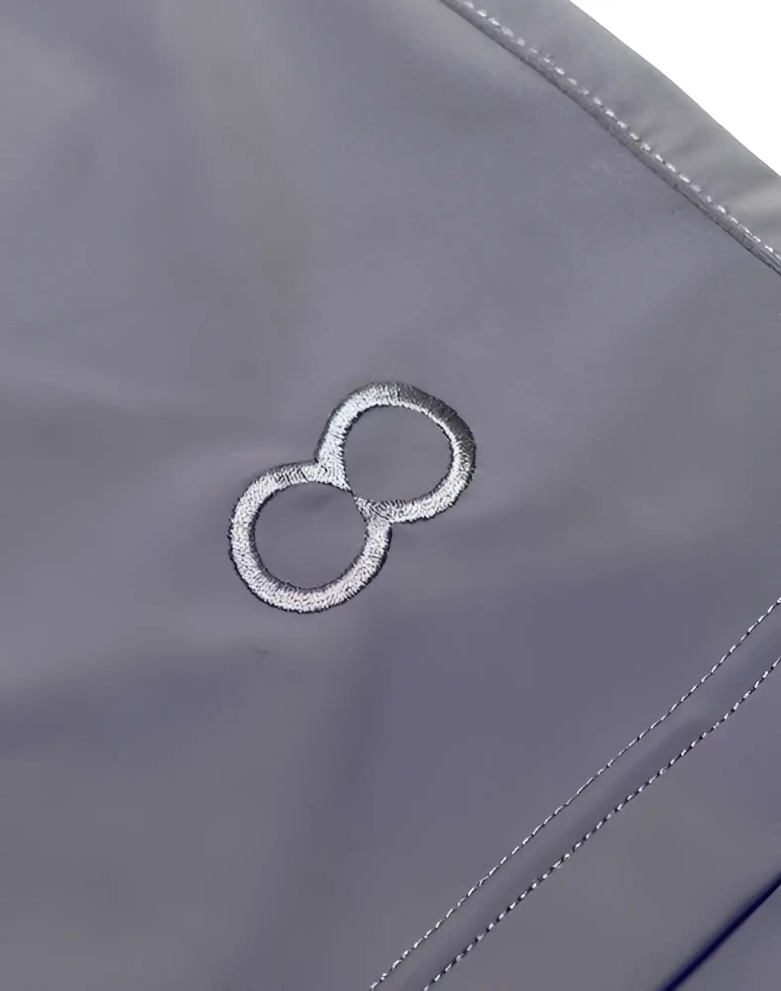 Gray 2eros bondi shorts series 3 alloy with silver embroidered infinity symbol on fabric visible on back side