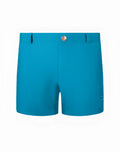 Bright turquoise 2EROS Bondi shorts with gold-toned button and subtle brand logo in breeze green color