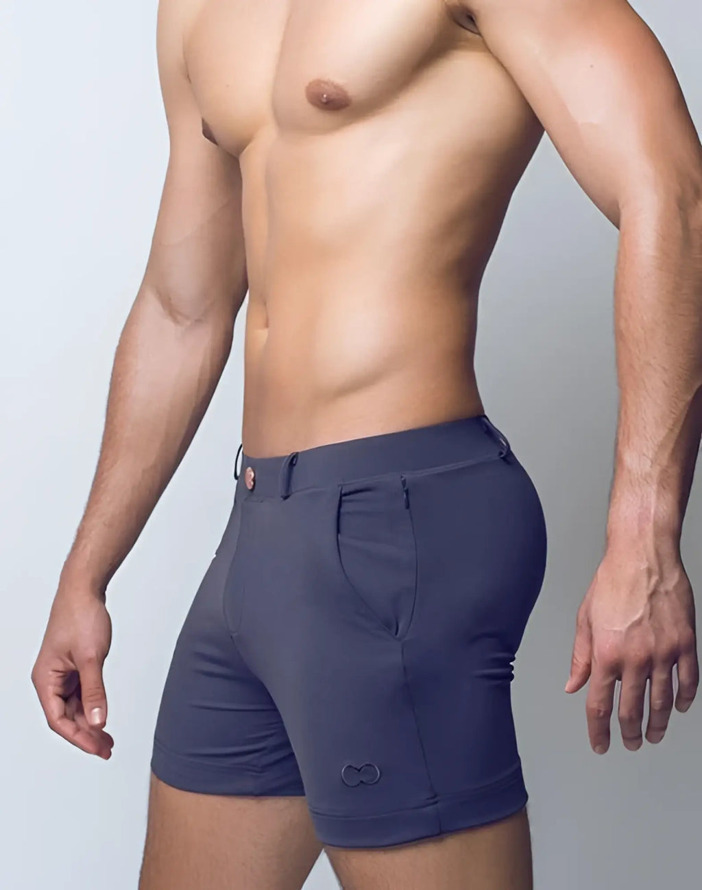 Dark gray 2eros bondi shorts series 3 with sleek form-fitting design and subtle brand logo on lower left leg