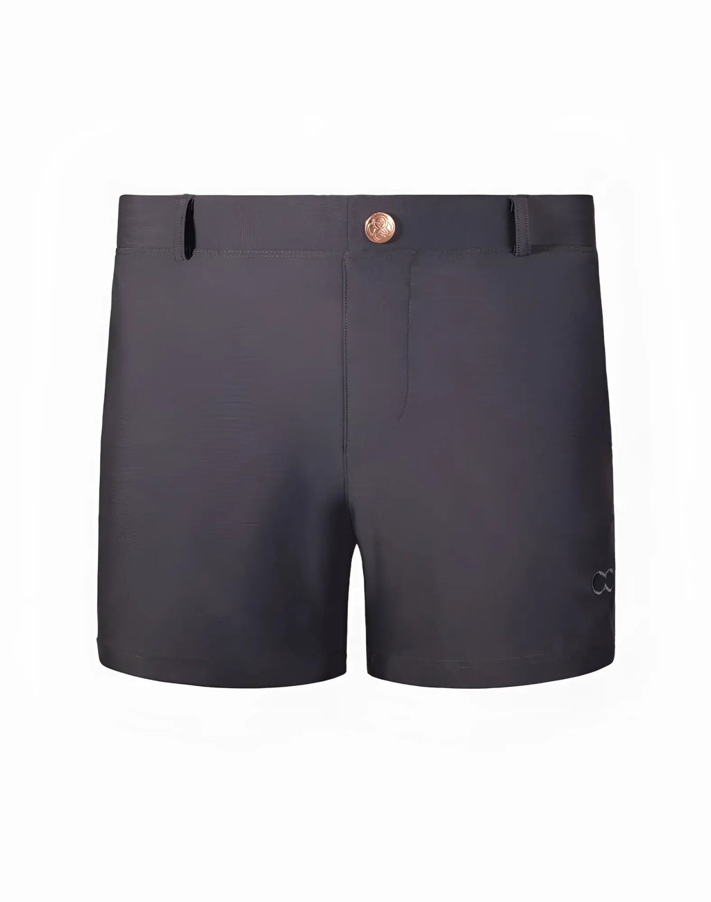 2eros bondi shorts series 3 charcoal dark gray with rose gold button and subtle brand logo on the side