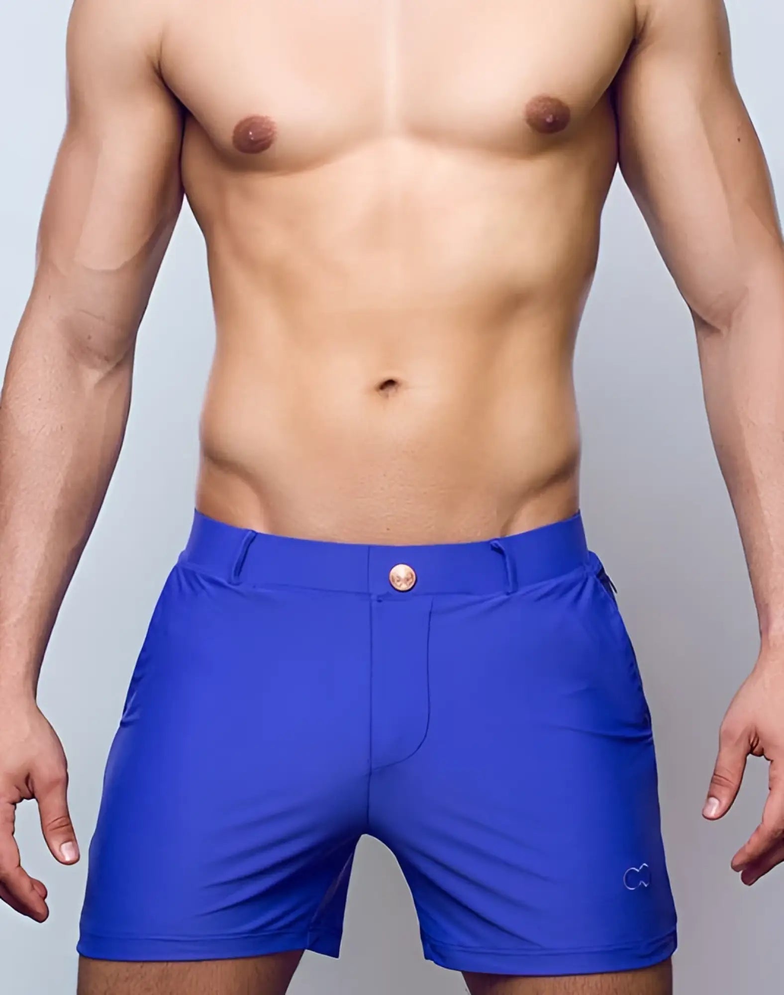 Vibrant royal blue 2EROS Bondi shorts series 3 with sleek form-fitting design and subtle logo on lower right leg
