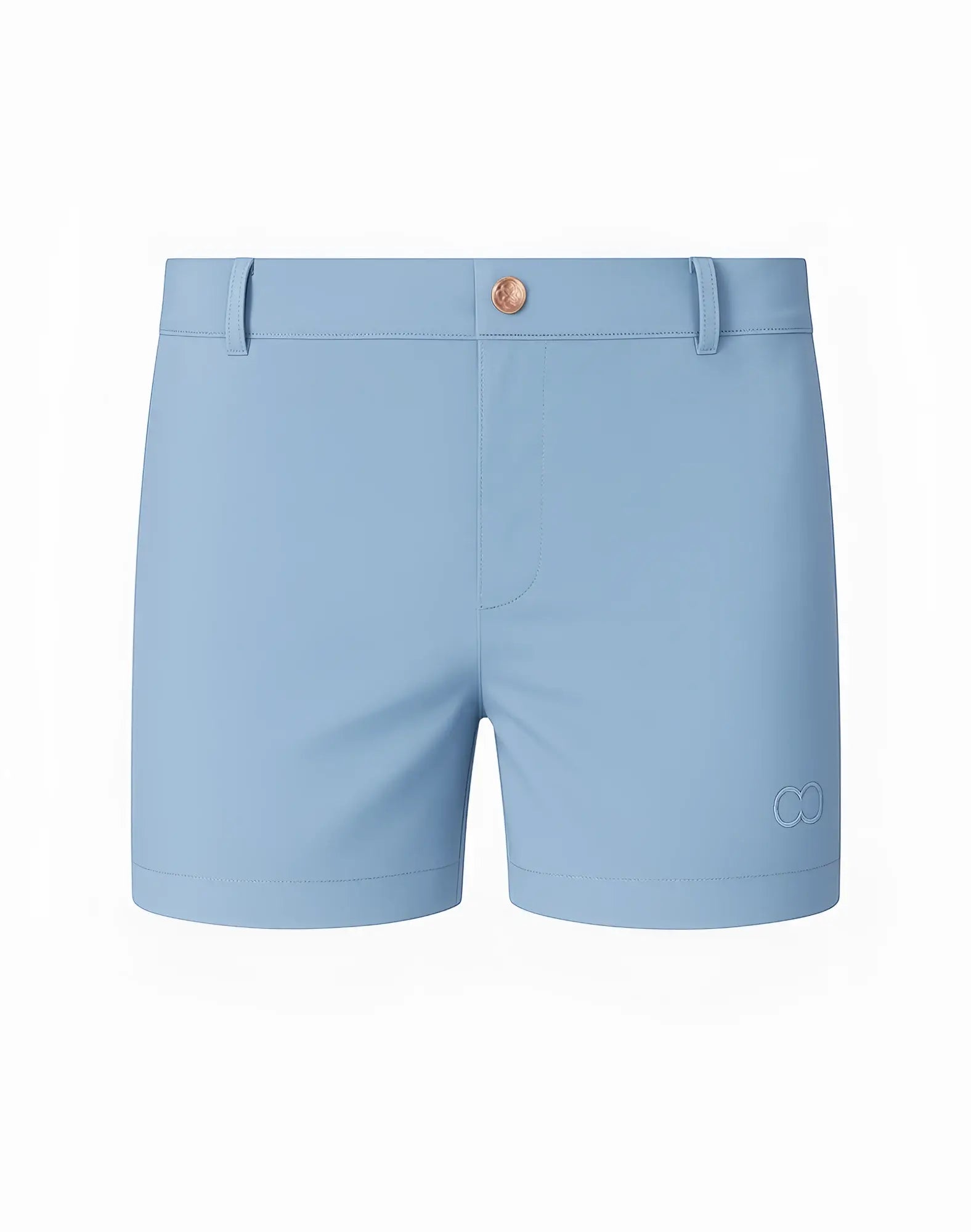 Light blue 2EROS Bondi Shorts Series 3 with subtle textured fabric and small embroidered logo on lower right leg