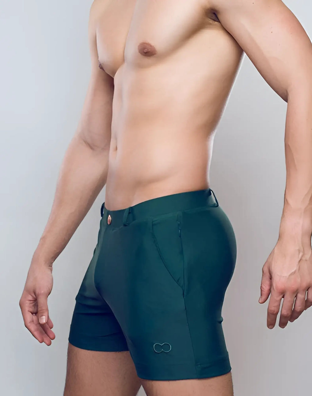 Dark green 2EROS Bondi Series 3 athletic shorts with sleek modern design and subtle logo on lower left leg