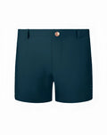 Dark teal 2eros bondi shorts series 3 with rose gold button and subtle brand logo on the side