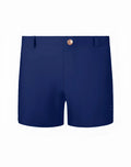 Navy 2eros bondi shorts series 3 with rose gold button and subtle brand logo on the side in navy blue