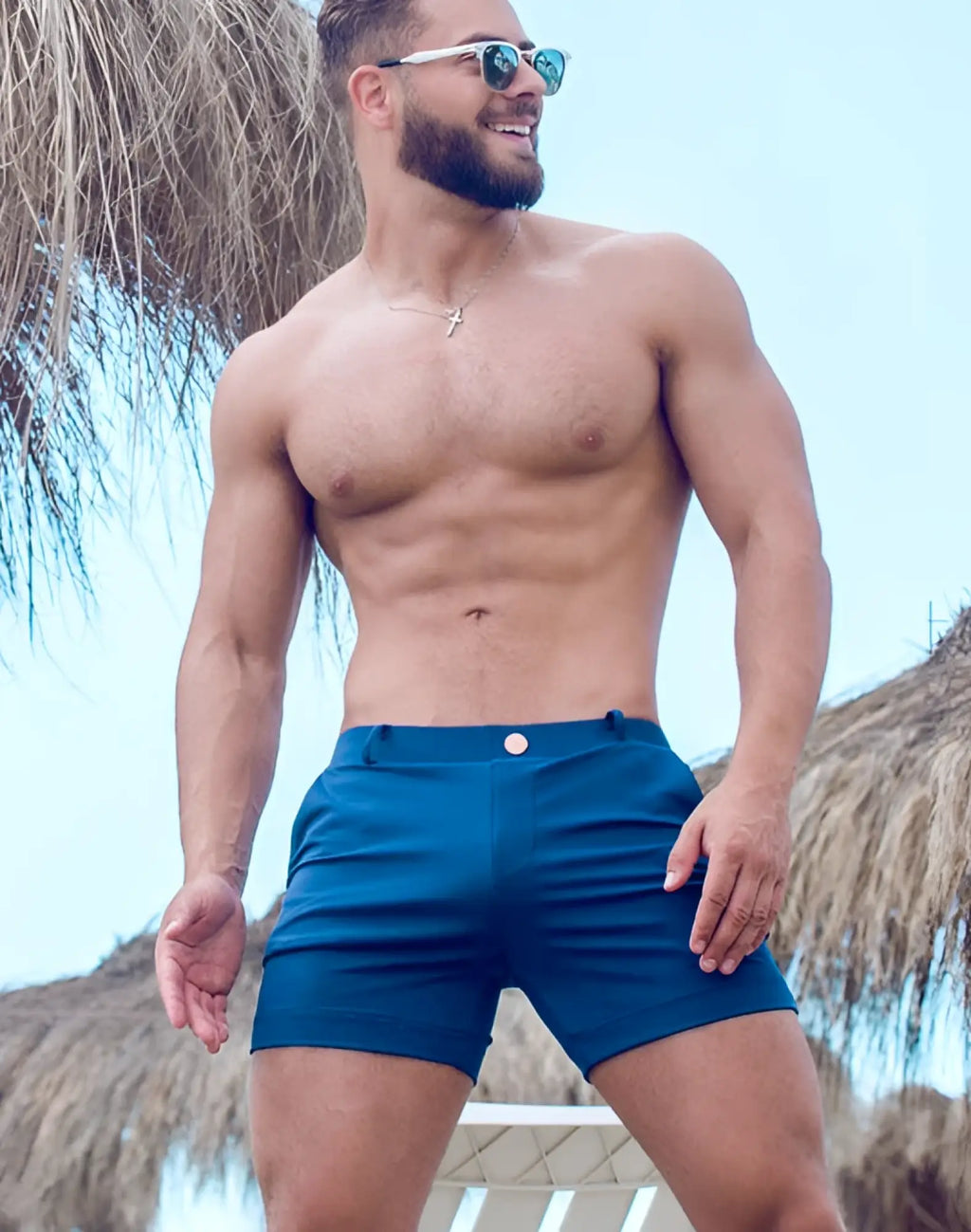 Blue 2EROS Bondi Shorts Series 3 swim trunks in navy with single button closure and lightweight fabric for comfort