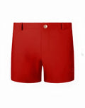 Red 2eros bondi shorts rust with gold toned button and subtle brand logo on the side in lightweight fabric