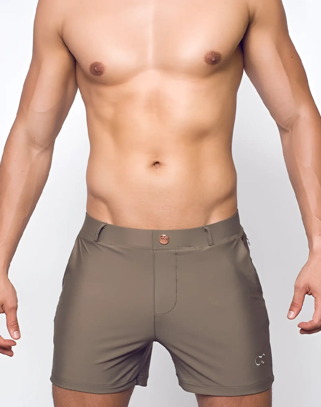 Olive green 2eros bondi shorts series 3 with subtle lower right logo ideal for athletic wear