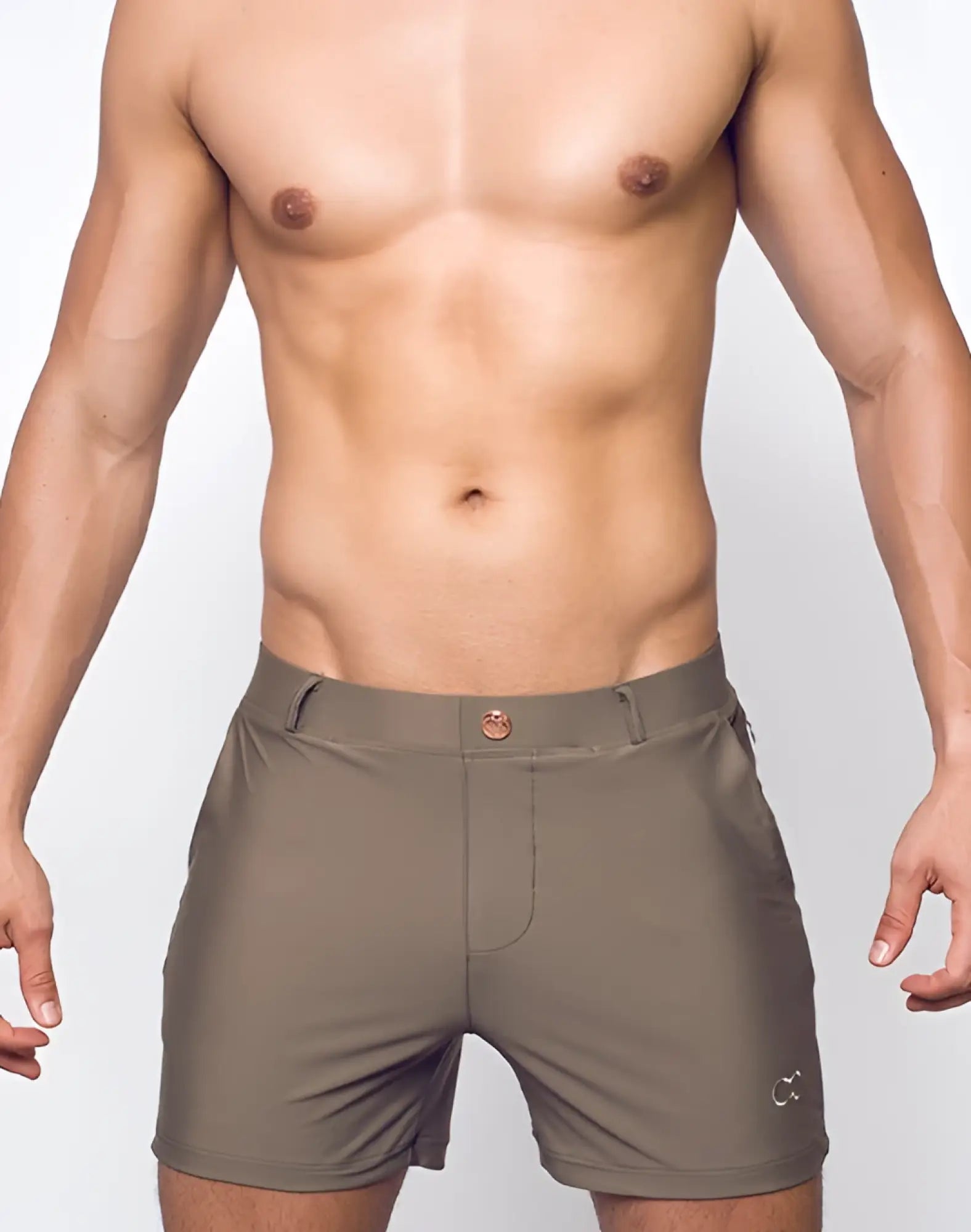 Olive green 2eros bondi shorts series 3 with subtle lower right logo ideal for athletic wear