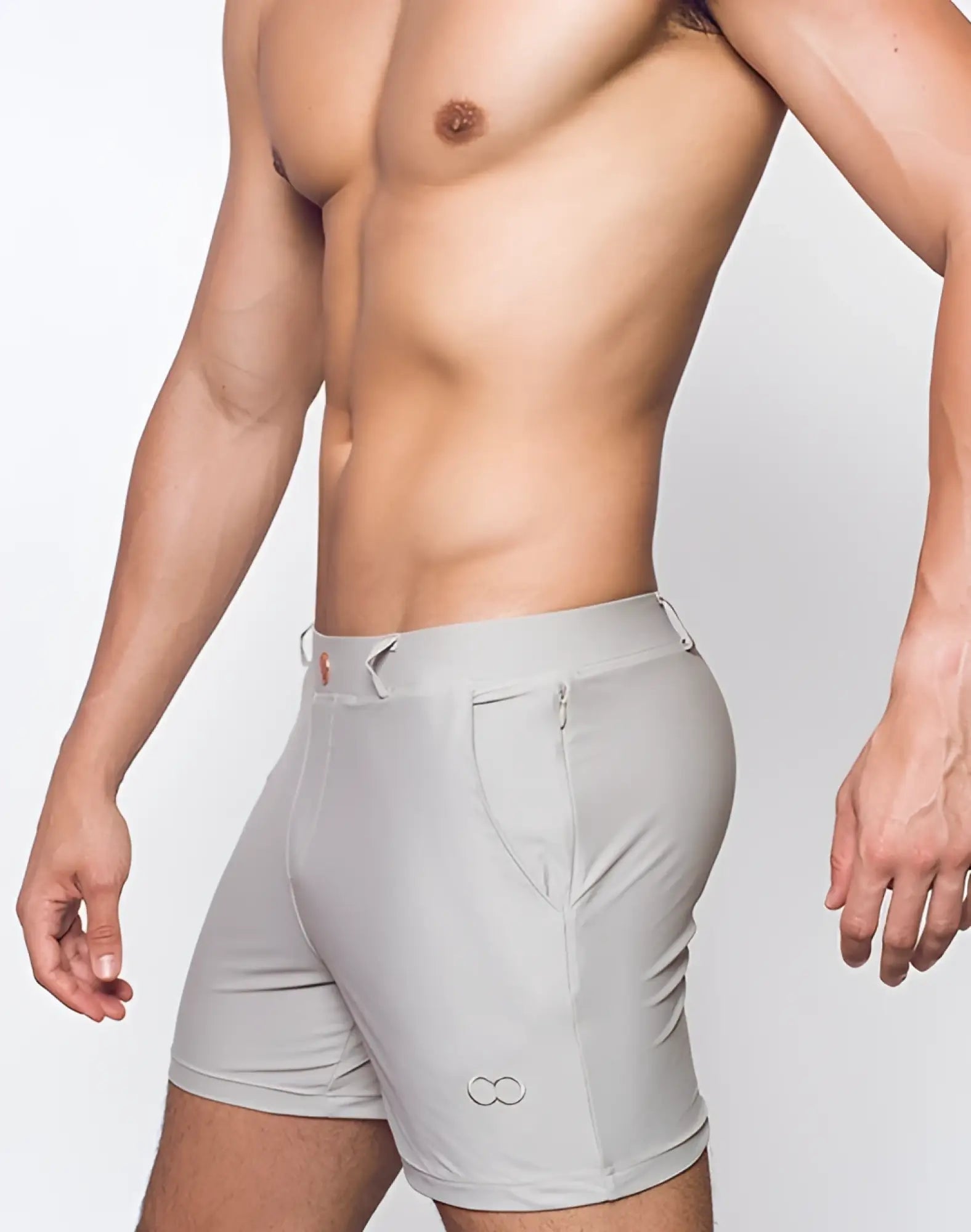 2eros bondi shorts series 3 gray athletic shorts with sleek form fitting design and subtle branding on waistband and leg
