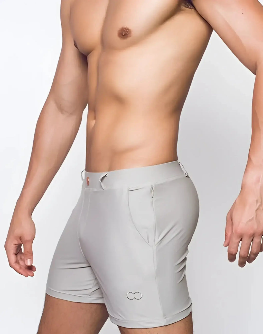 2eros bondi shorts series 3 gray athletic shorts with sleek form fitting design and subtle branding on waistband and leg
