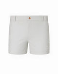 Light gray 2EROS Bondi shorts with rose gold button and subtle white logo on lower right leg in string brown series 3