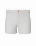 Light gray 2EROS Bondi shorts with rose gold button and subtle white logo on lower right leg in string brown series 3