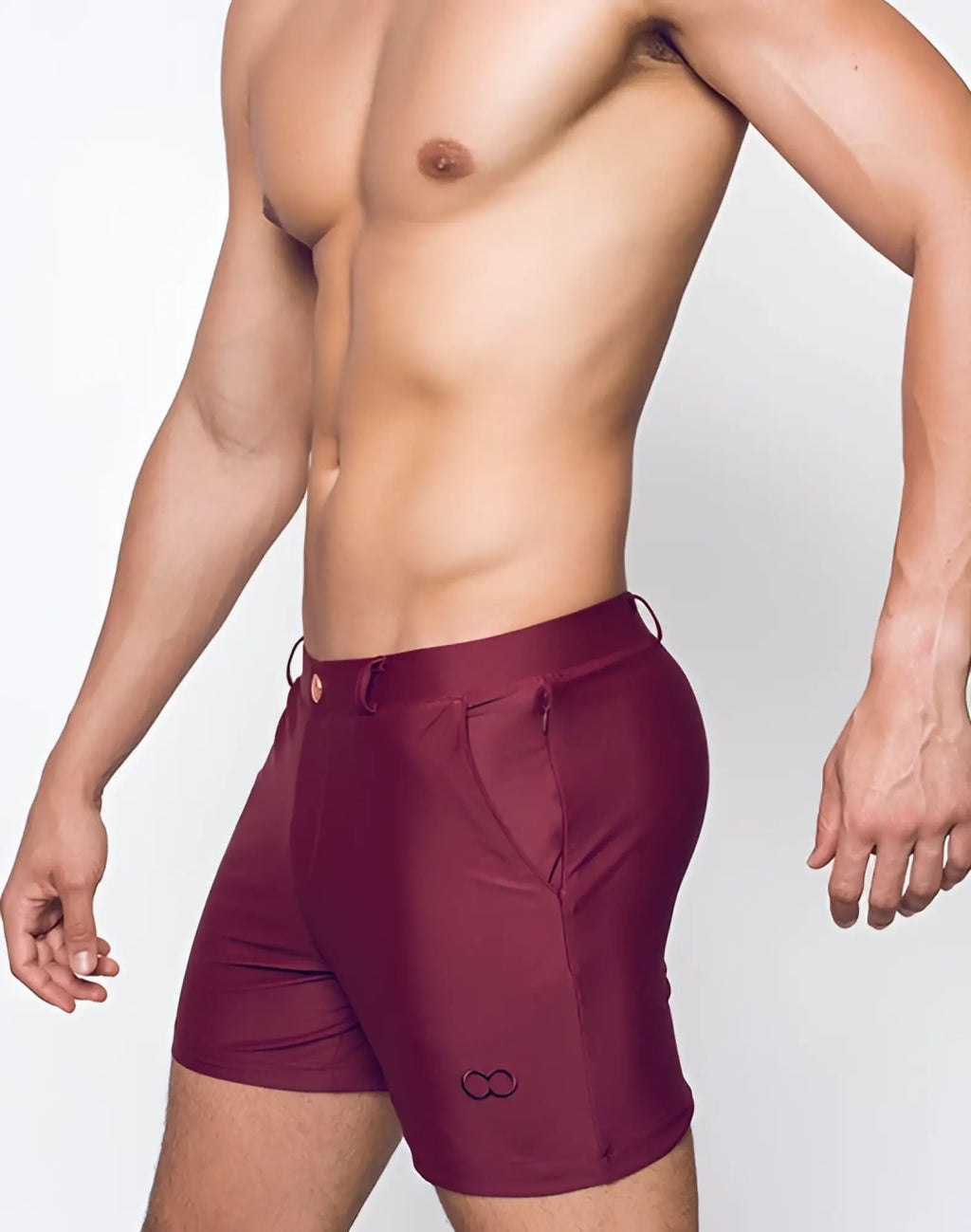 Maroon 2EROS Bondi Shorts Series 3 tawny port with sleek form-fitting design and subtle logo on the lower leg