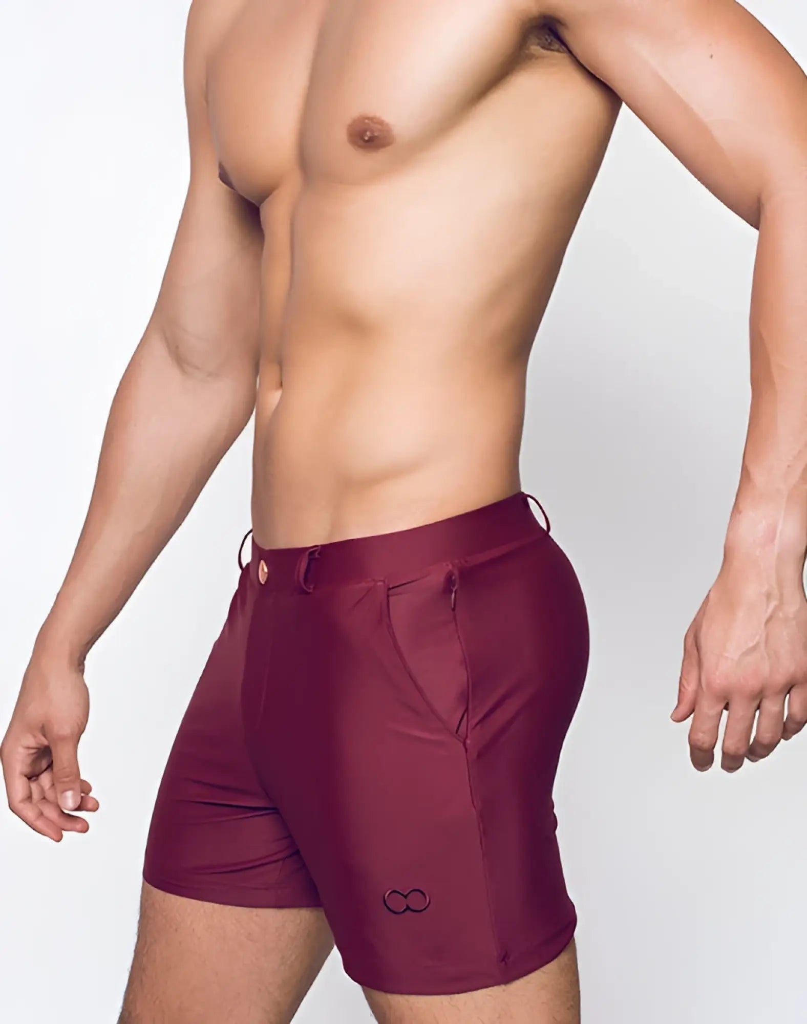 Maroon 2EROS Bondi Shorts Series 3 tawny port with sleek form-fitting design and subtle logo on the lower leg