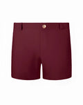 Maroon 2EROS Bondi shorts with gold-toned button and subtle logo on the side in tawny port color