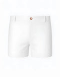 2eros bondi shorts series 3 white cotton shorts with rose gold button and subtle embroidered logo on the side