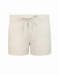 Beige linen shorts with elastic waistband and matching drawstring from 2eros breezy 6 inch classic collection
