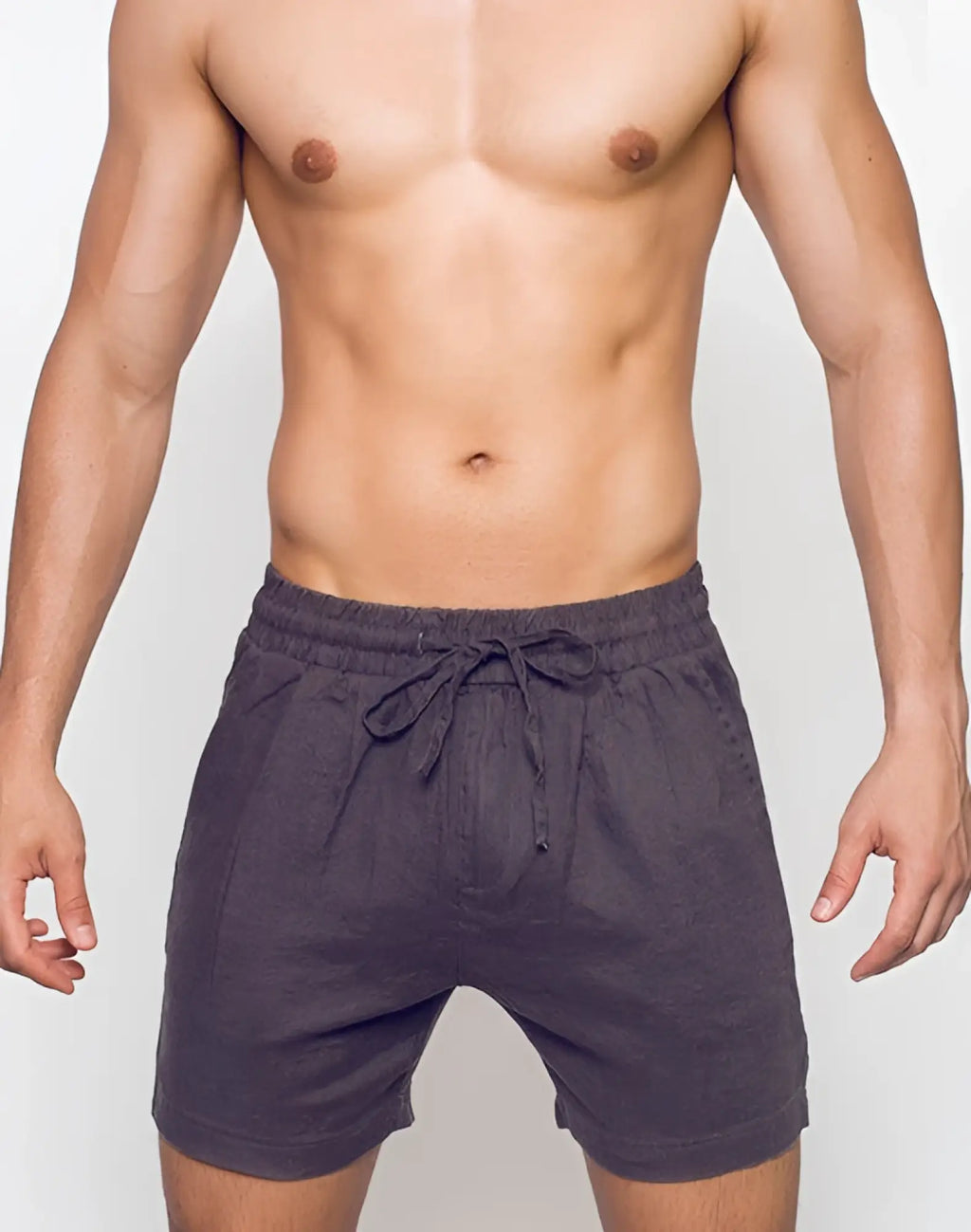 Dark gray 2EROS breezy 6 inch classic linen shorts with elastic waistband and drawstring for comfortable wear
