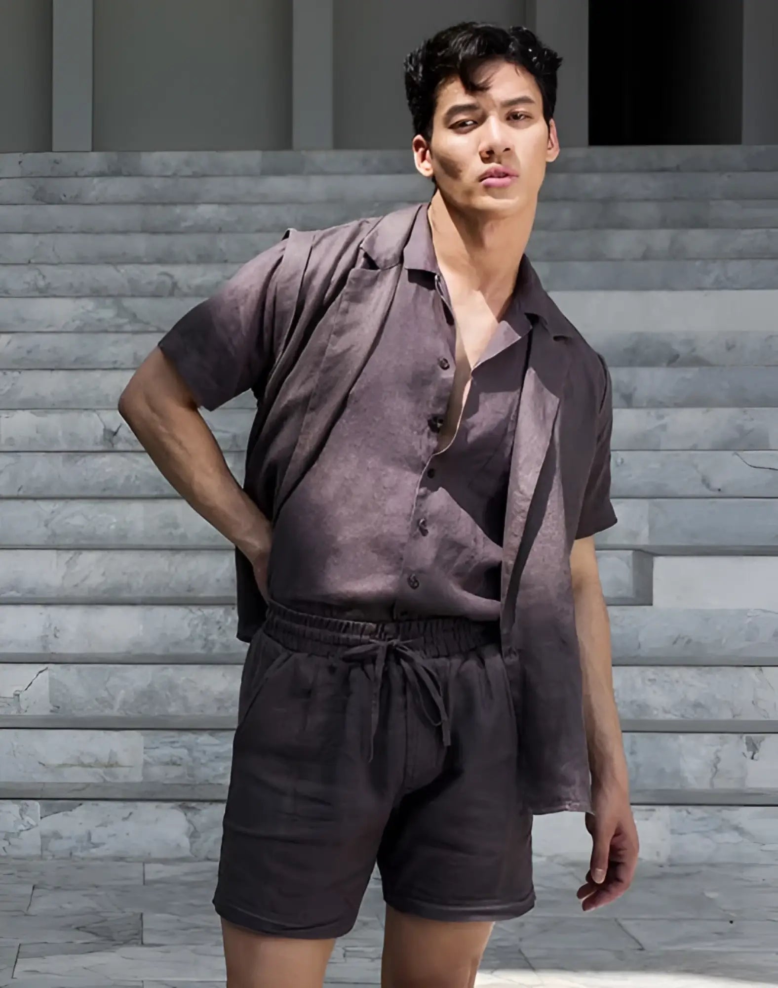 Dark gray 2eros breezy 6 inch classic linen shorts with drawstring waistband for breathable comfort