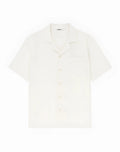 2eros breezy linen short sleeve classic shirt in beige with a crisp white short-sleeved button-up design and subtle stitching