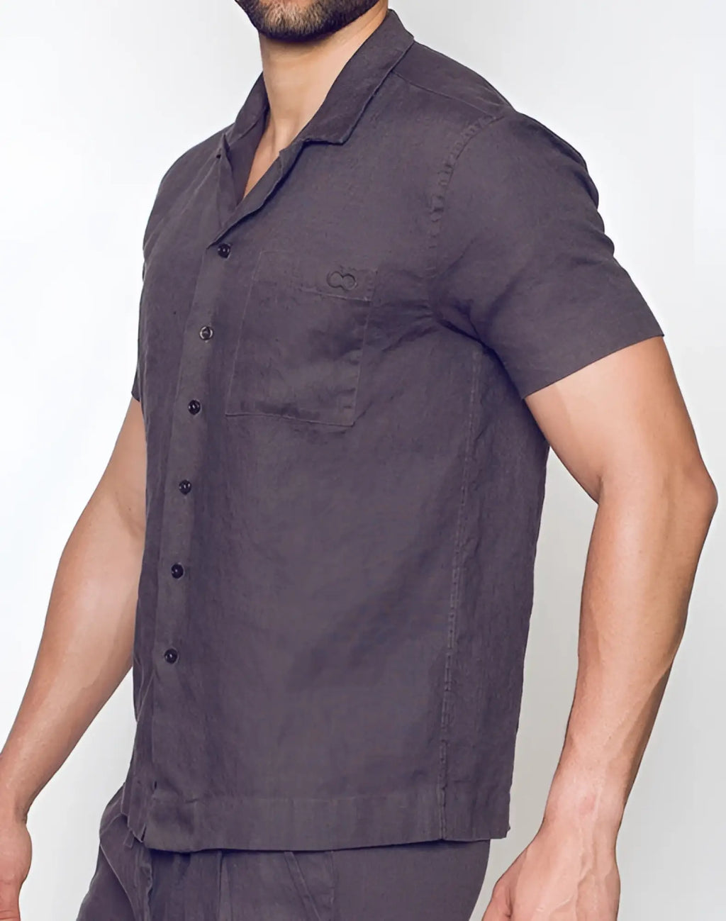Dark gray 2eros breezy linen short sleeve classic shirt with collar chest pocket and button-up front