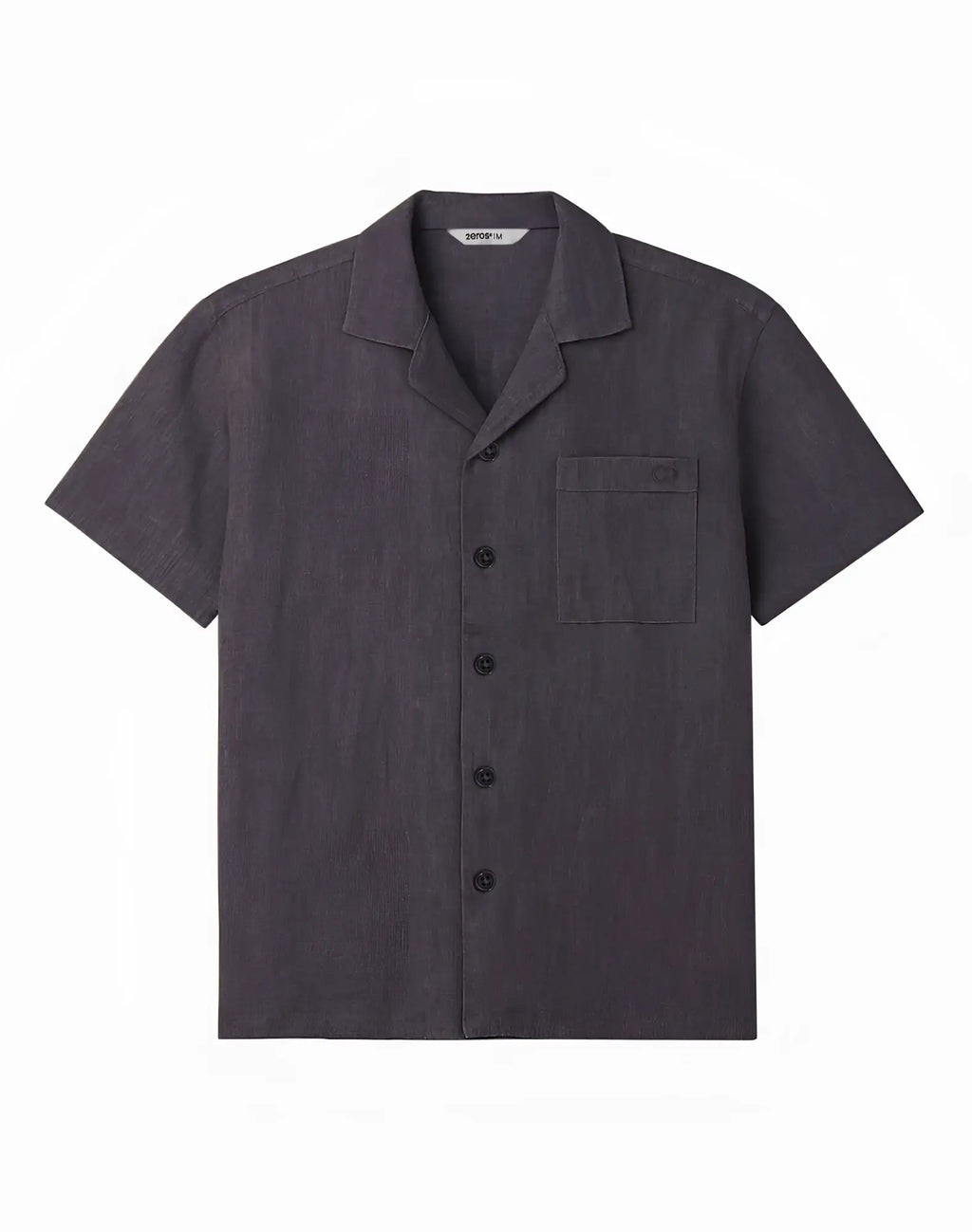 Dark gray 2eros breezy linen short sleeve classic shirt with collar and chest pocket in a button-up style