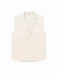 Cream-colored sleeveless double-breasted linen vest with tailored fit and classic lapel from 2EROS Breezy Linen collection