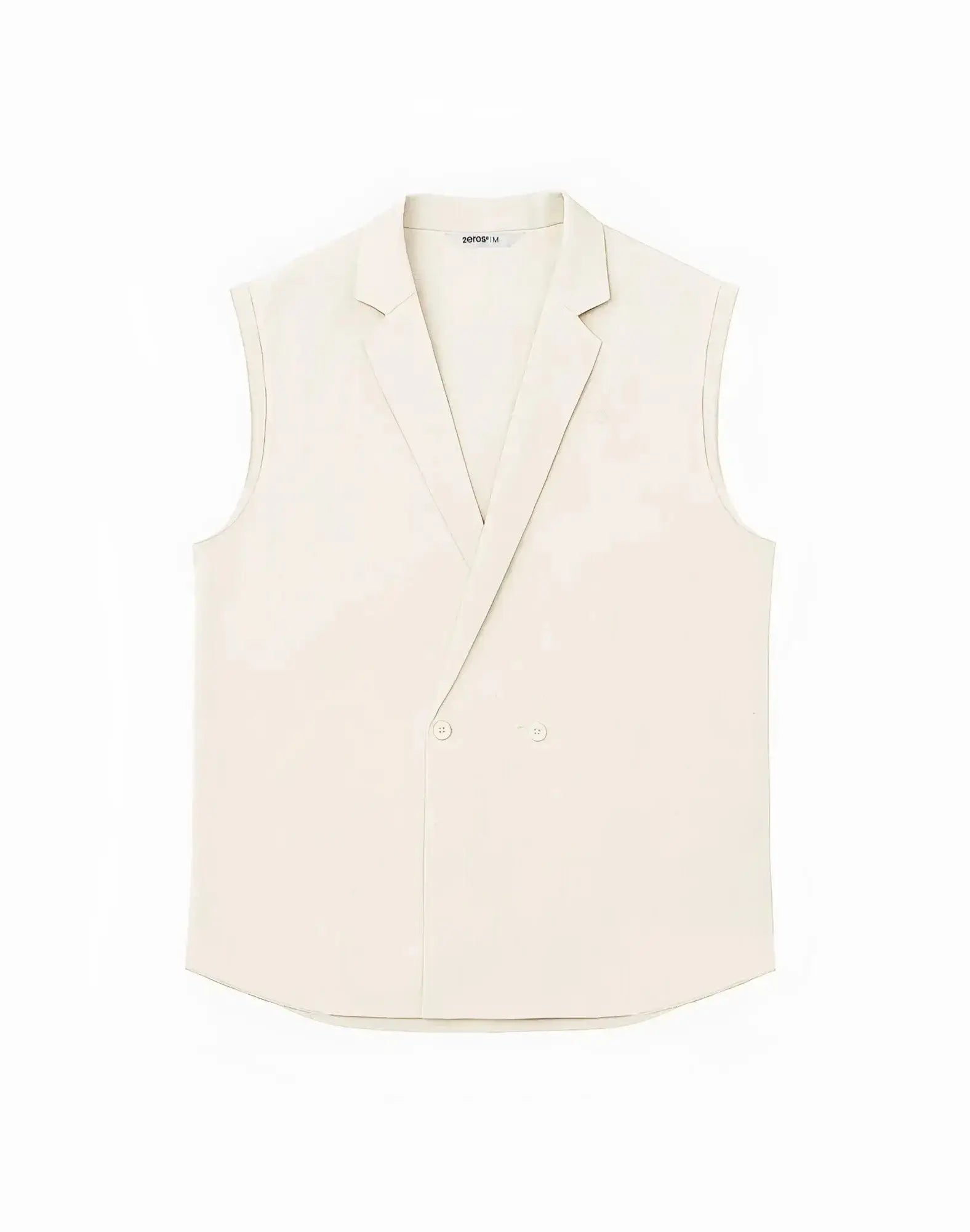 Cream-colored sleeveless double-breasted linen vest with tailored fit and classic lapel from 2EROS Breezy Linen collection