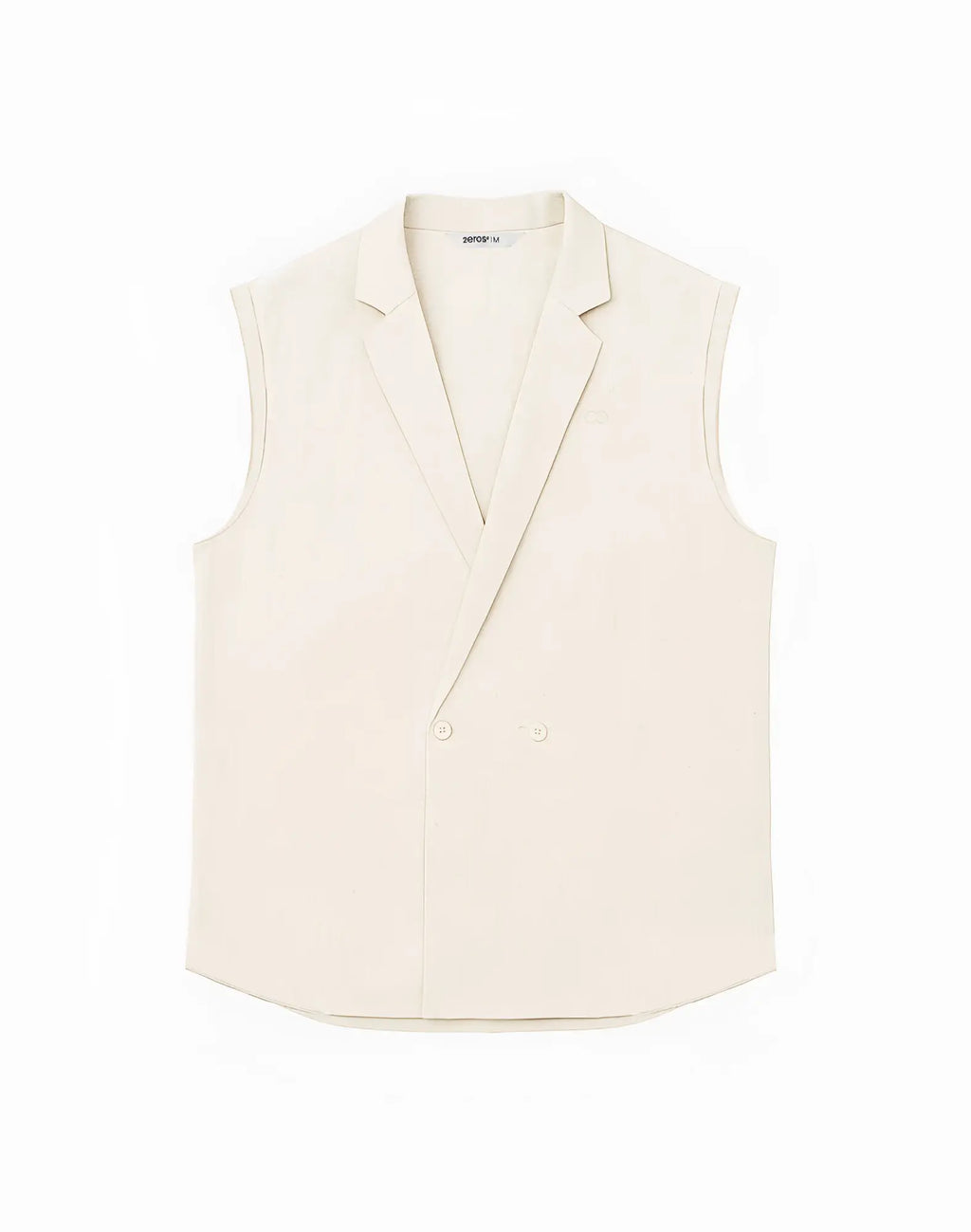 Cream-colored sleeveless double-breasted linen vest with tailored fit and classic lapel from 2EROS Breezy Linen collection