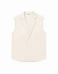 Cream-colored sleeveless double-breasted linen vest with tailored fit and classic lapel from 2EROS Breezy Linen collection