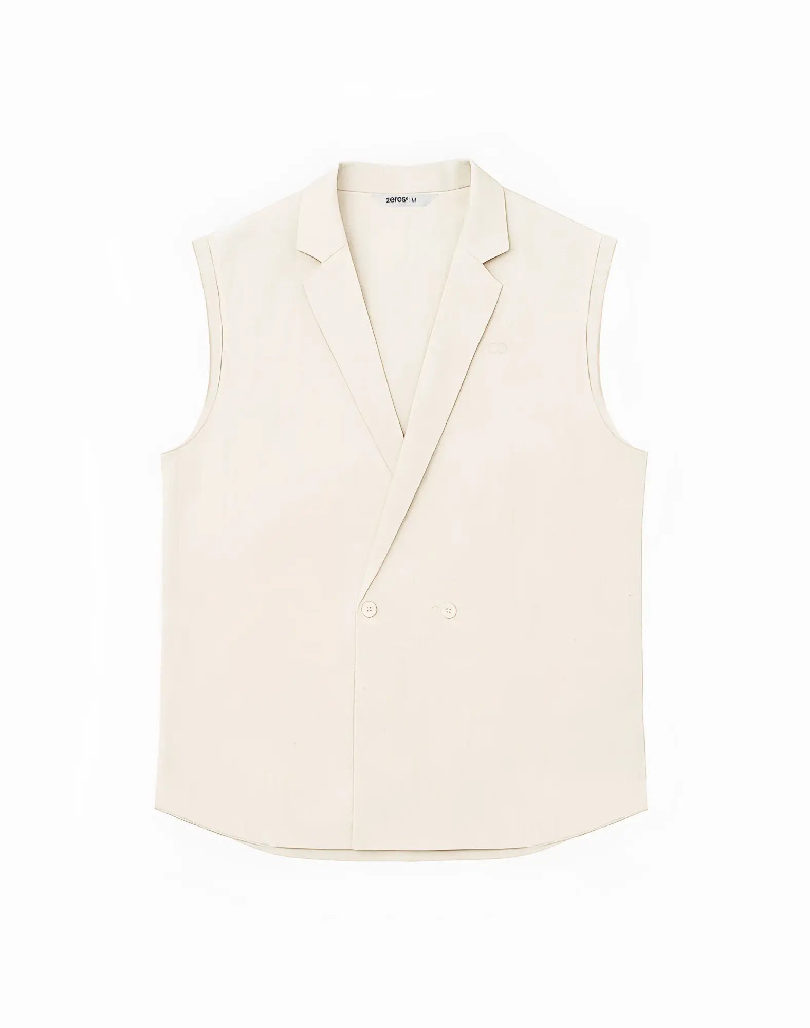 Cream-colored sleeveless double-breasted linen vest with tailored fit and classic lapel from 2EROS Breezy Linen collection