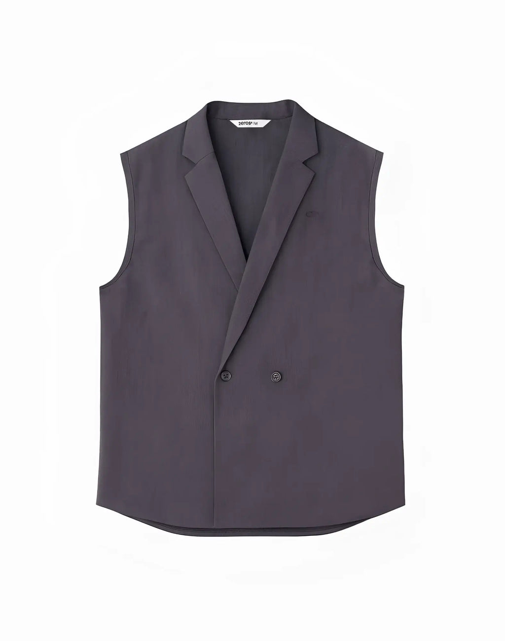 Dark gray double-breasted men’s linen vest by 2EROS with sleek tailored fit and subtle texture