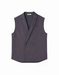 Dark gray double-breasted men’s linen vest by 2EROS with sleek tailored fit and subtle texture