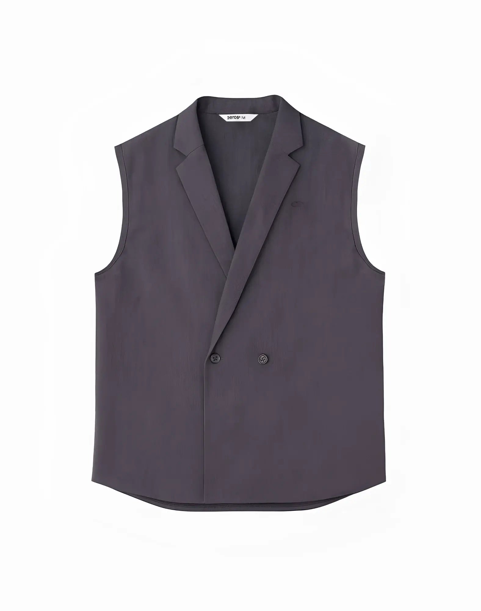 Dark gray double-breasted men’s linen vest by 2EROS with sleek tailored fit and subtle texture
